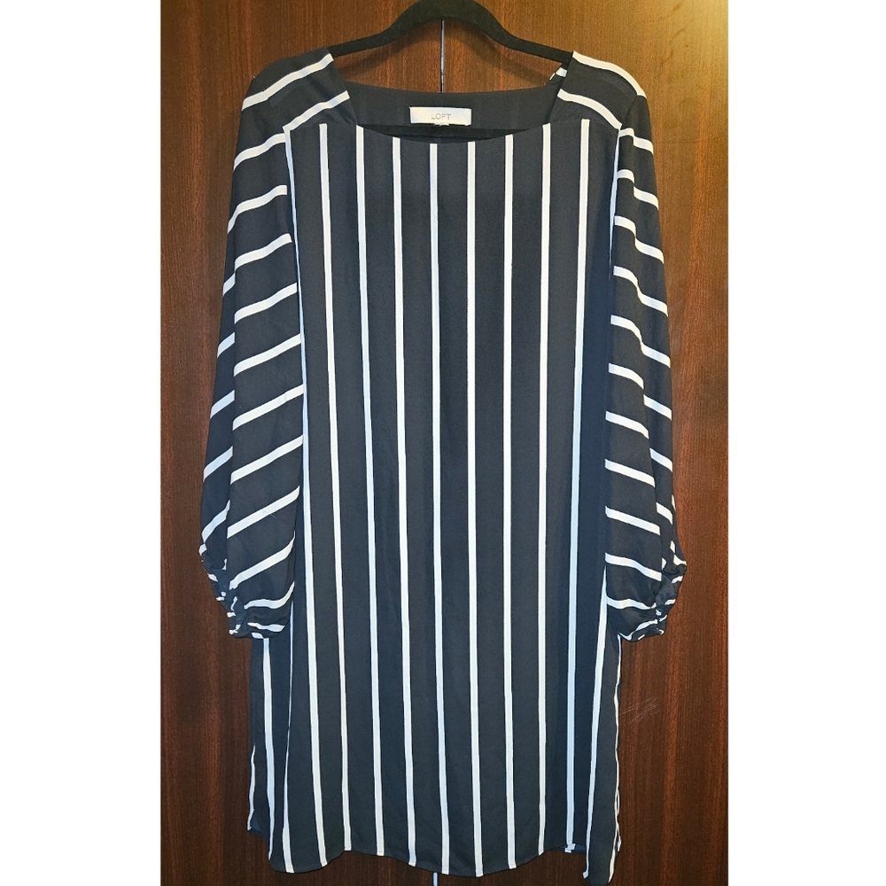 LOFT Monochrome Striped Long Sleeve Dress
